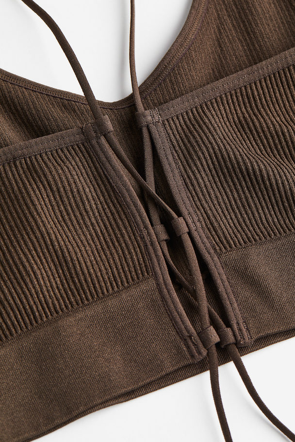 H&M Seamless Lacing-detail Halterneck Top Dark Brown