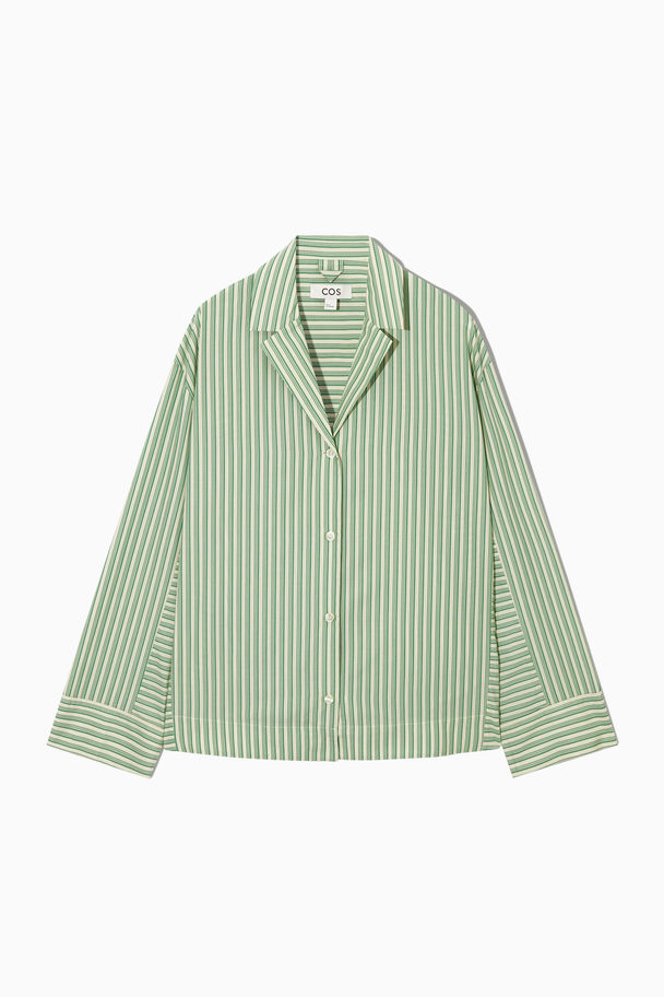COS Camp-collar Striped Pyjama Shirt Green / Cream / Striped