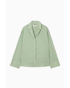 Camp-collar Striped Pyjama Shirt Green / Cream / Striped