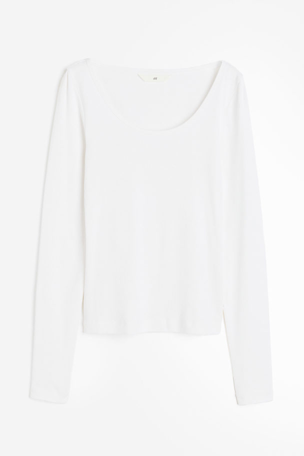 H&M Geripptes Shirt aus Modalmix Weiß