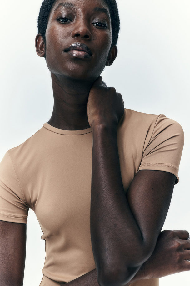 H&M T-shirtjurk Van Microvezel Donkerbeige