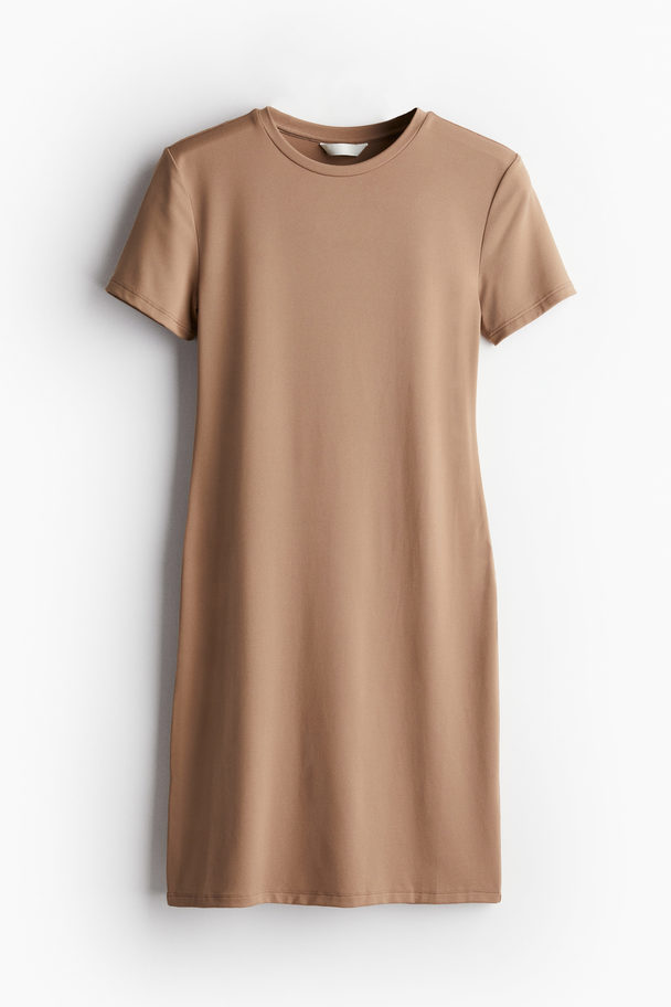 H&M T-shirtjurk Van Microvezel Donkerbeige