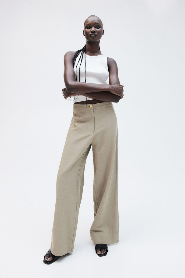 H&M Linen-blend Trousers Beige