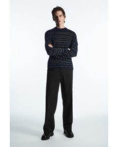 Striped Knitted Long-sleeved T-shirt Navy / Striped