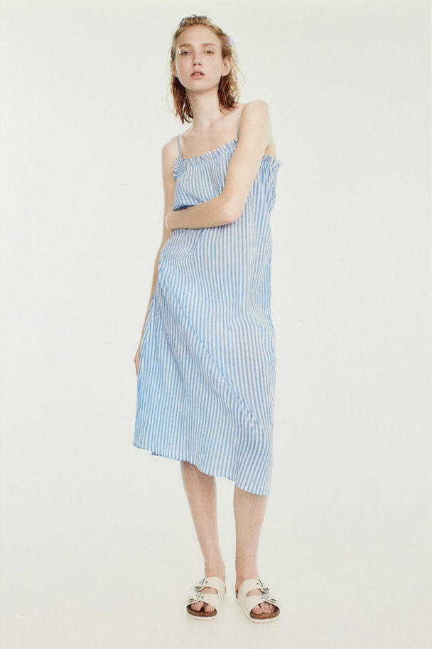 H&M Frill-trimmed Cotton Dress Blue/striped