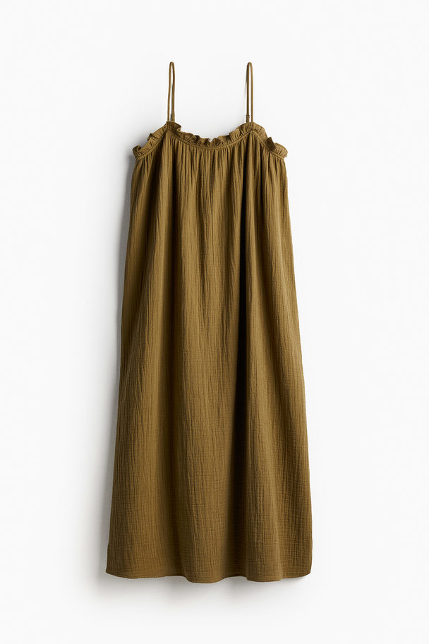 H&M Baumwollkleid mit Volants Khakigrün