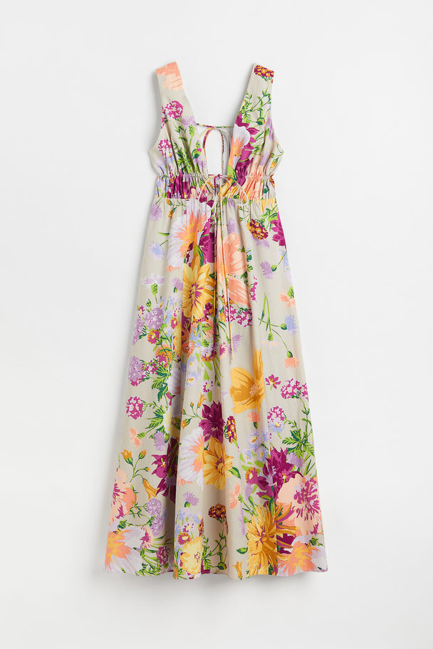 H&M V-neck Linen-blend Dress Greige/floral