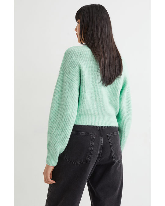 H&M Rib-knit Cardigan Mint Green