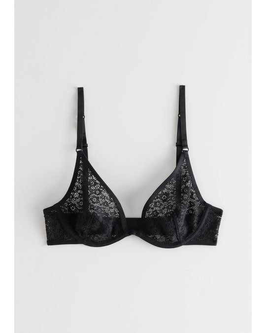 & Other Stories Floral Lace Underwire Bra Black