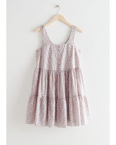 Printed Tiered Mini Dress Pink Print