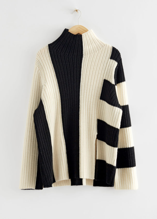 & Other Stories Slouchy Ribbed Mock Neck Jumper Black/white