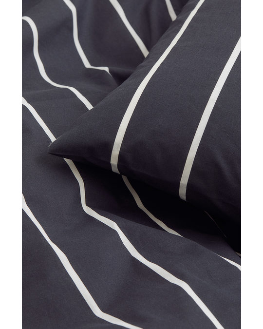 H&M HOME Single Duvet Cover Set Dark Grey/striped