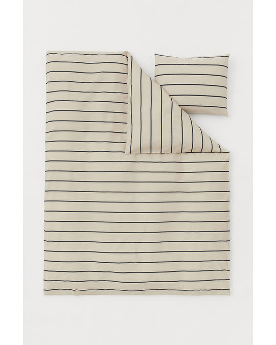 H&M HOME Single Duvet Cover Set Beige/striped