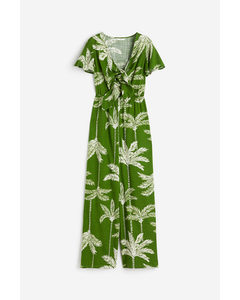 Linen-blend Jumpsuit Green/palm Trees