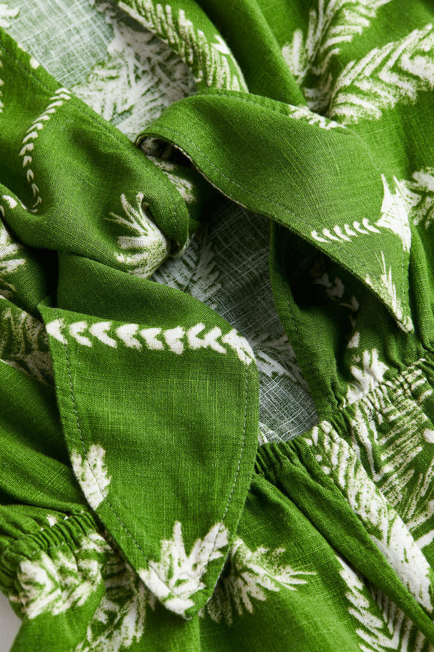 H&M Linen-blend Jumpsuit Green/palm Trees