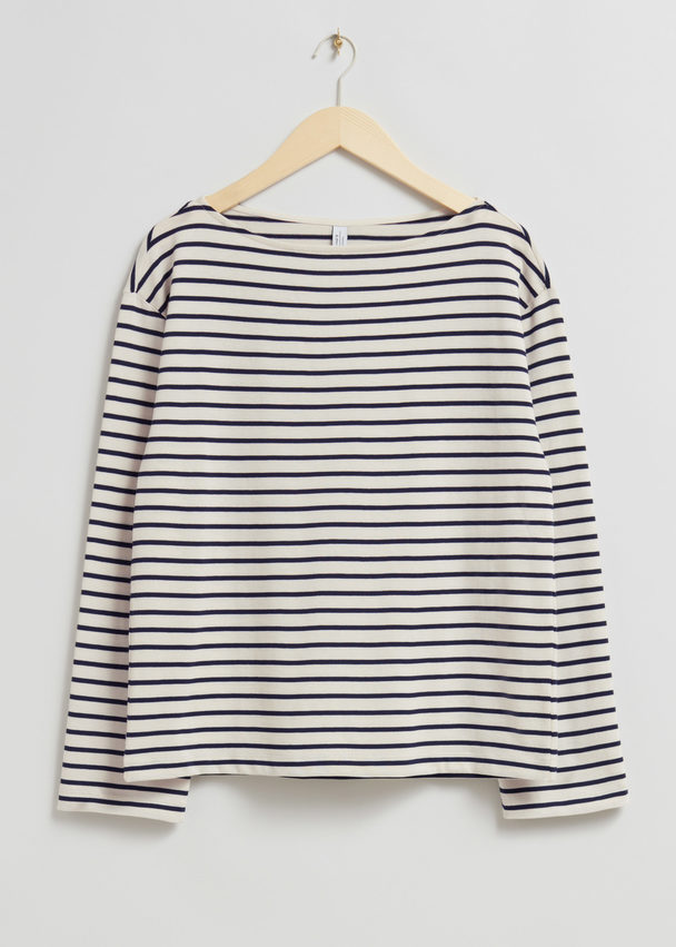 & Other Stories Striped Jersey Top Dark Blue/white Striped