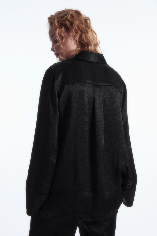 COS Wide-sleeve Crinkled-satin Shirt Black