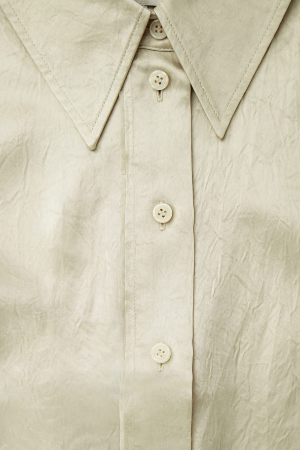 COS Wide-sleeve Crinkled-satin Shirt Cream