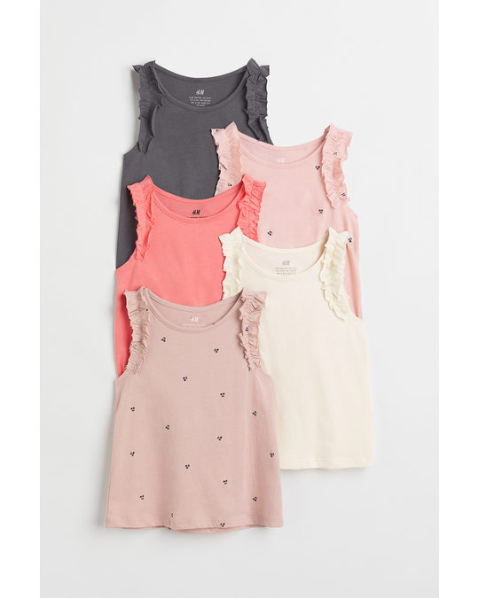 H&M 5-pack Frill-trimmed Vest Tops Apricot/cherries
