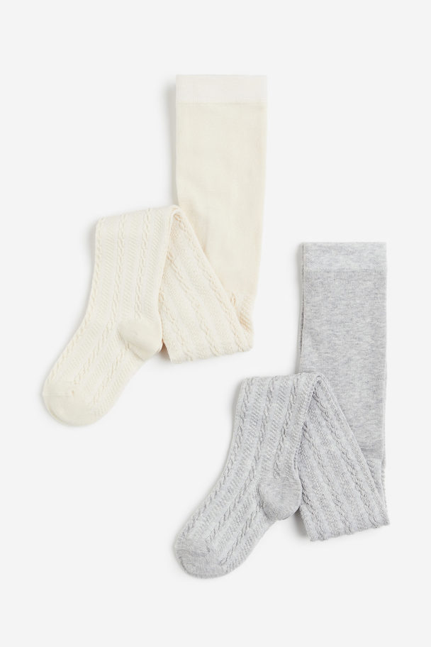 H&M 2-pack Fine-knit Tights Light Grey/natural White