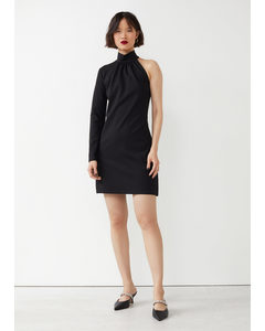 One-shoulder Asymmetric Mini Dress Black