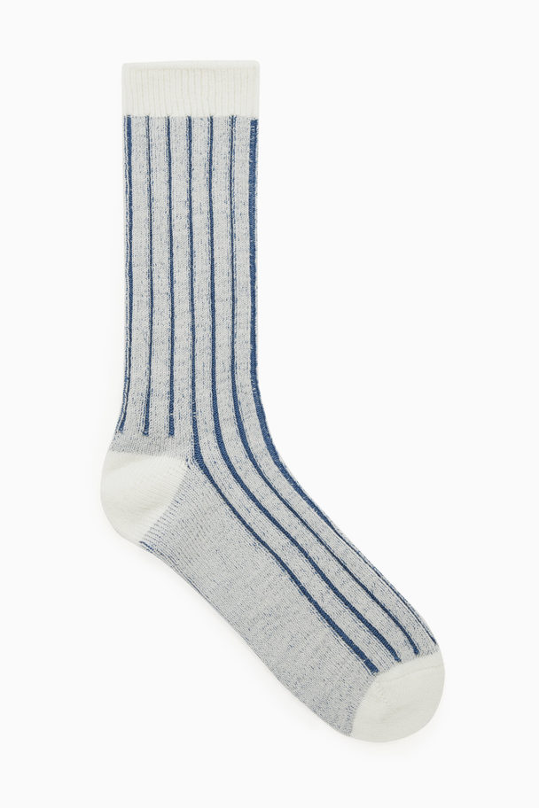 COS Chunky Ribbed Wool Socks Off-white / Blue