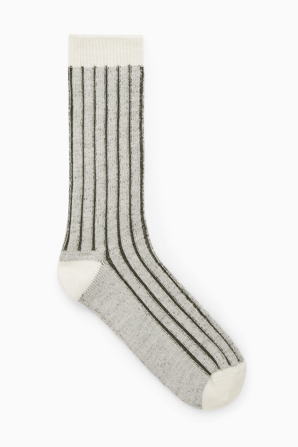 COS Chunky Ribbed Wool Socks Off-white / Khaki