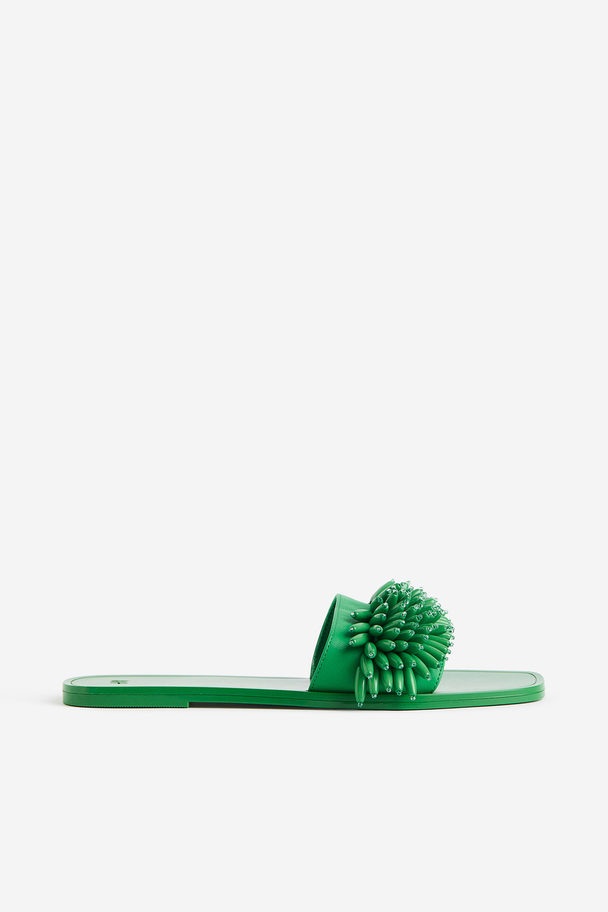 H&M Slippers Met Kralen Groen