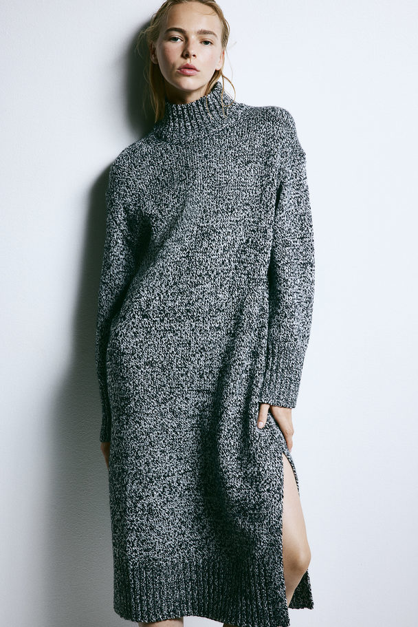 H&M Knitted Turtleneck Dress Black Marl