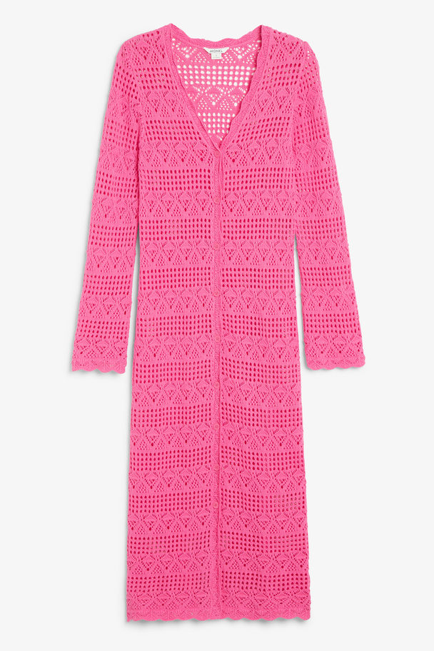 Monki Pink Crochet Style V Neck Midi Dress Pink