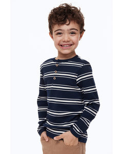 3-pack Cotton Henley Tops Navy Blue/striped