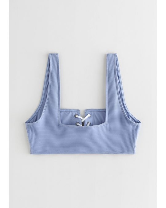 & Other Stories Lace Up Bandeau Bikini Top Blue