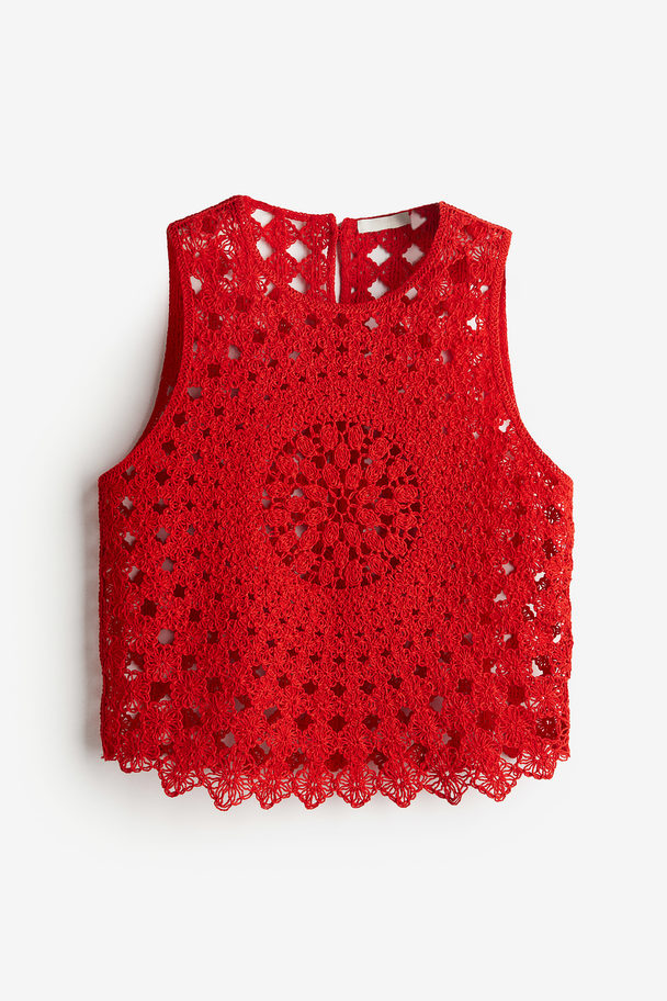 H&M Crochet-look Vest Top Bright Red