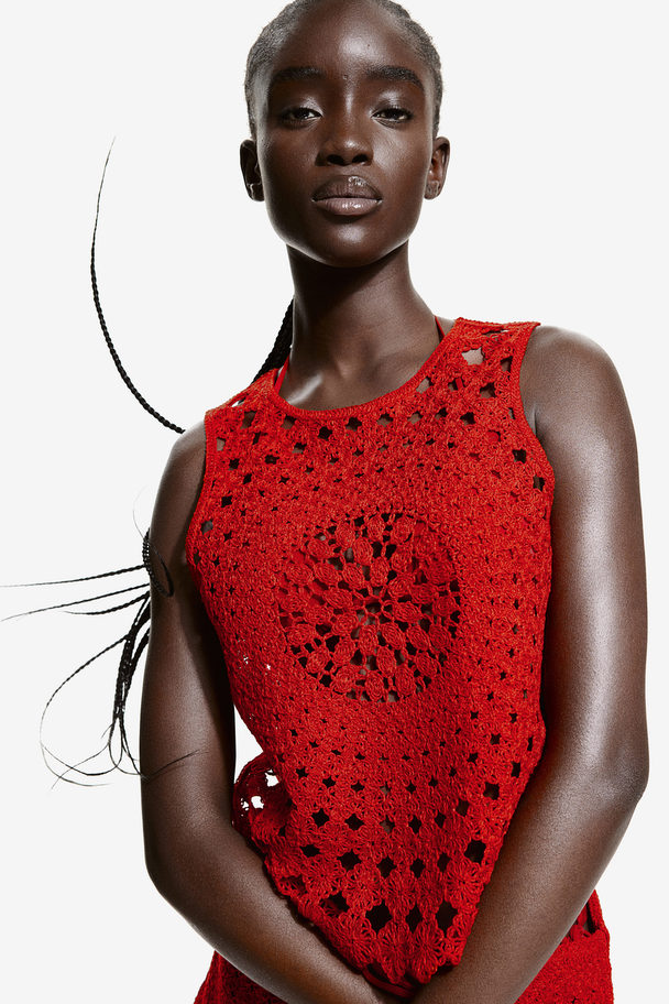 H&M Crochet-look Vest Top Bright Red