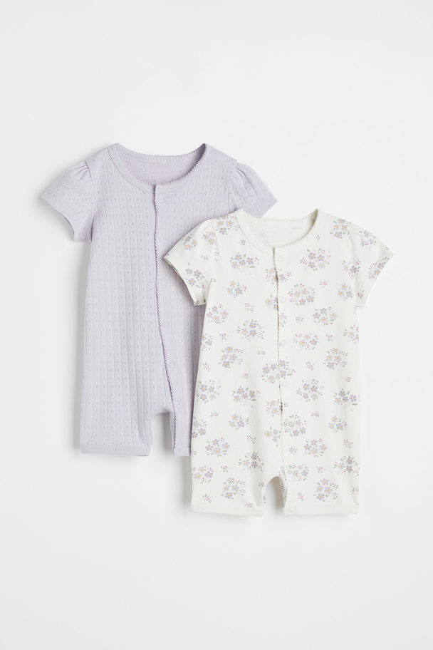 H&M Set Van 2 Katoenen Pyjamapakjes Lichtpaars/bloemen