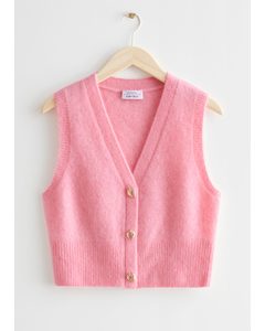 Strawberry Button Knit Vest Pink