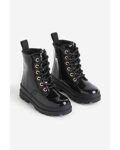 Warm-lined Lace-up Boots Black