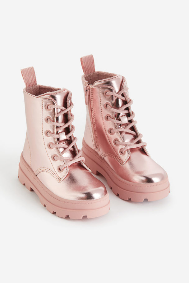 H&M Warm-lined Lace-up Boots Pink