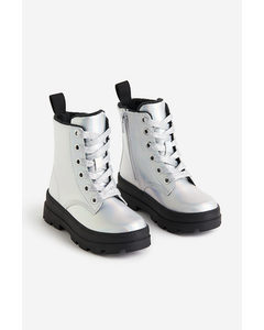 Warm-lined Lace-up Boots Silver-coloured