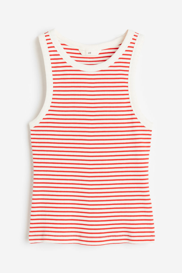 H&M Ribbed Vest Top White/red Striped