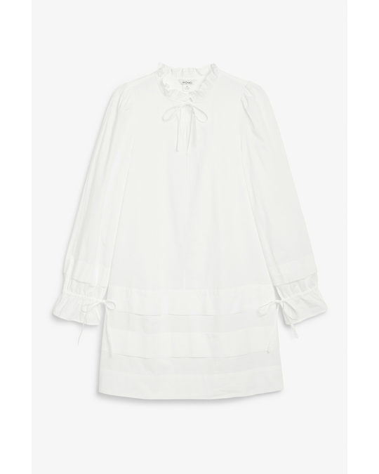 Monki Frill Neck Cotton Mini Dress White