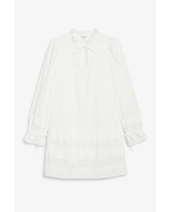 Frill Neck Cotton Mini Dress White