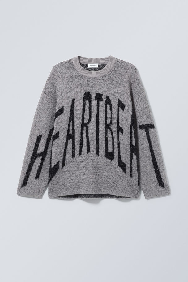 Weekday Teo Oversized Jacquard Knitted Sweater Heartbeat Grey