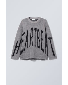 Teo Oversized Jacquard Knitted Sweater Heartbeat Grey