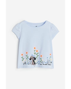 Tricot Top Met Pofmouwen Lichtblauw/stay Curious