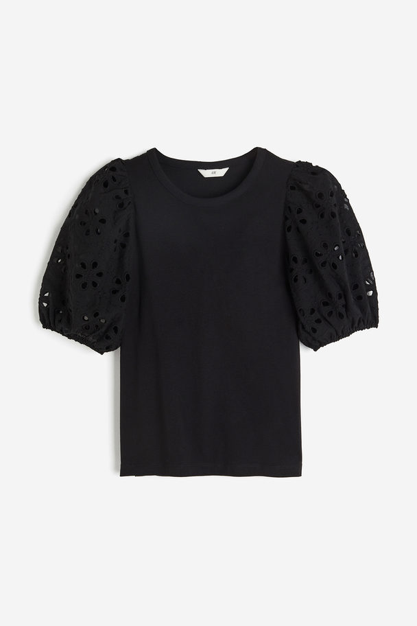 H&M Shirt mit Broderie Anglaise Schwarz