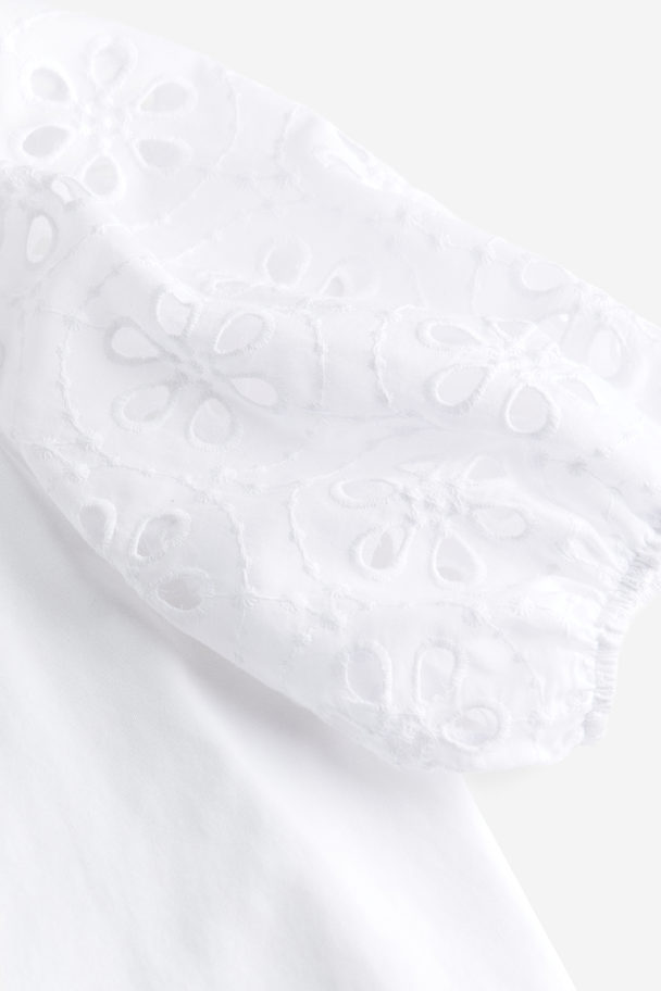 H&M Shirt mit Broderie Anglaise Weiß