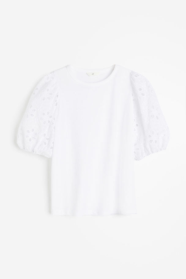 H&M Top Met Broderie Anglaise Wit