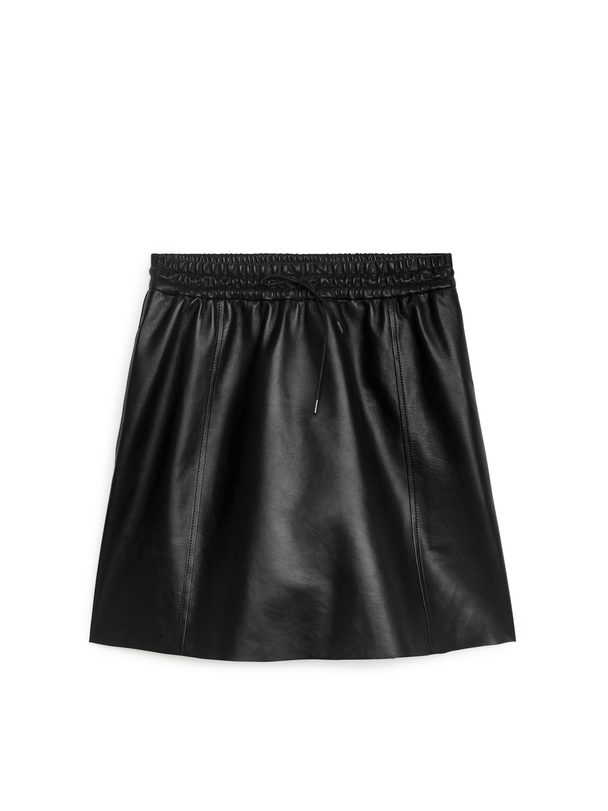 ARKET Drawstring Leather Skirt Black