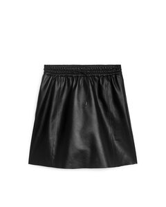 Drawstring Leather Skirt Black